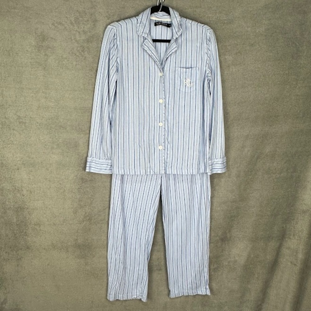 Ralph Lauren LRL Pajama Set Womens Extra Small Blue Striped Long Sleeve Pants PJ